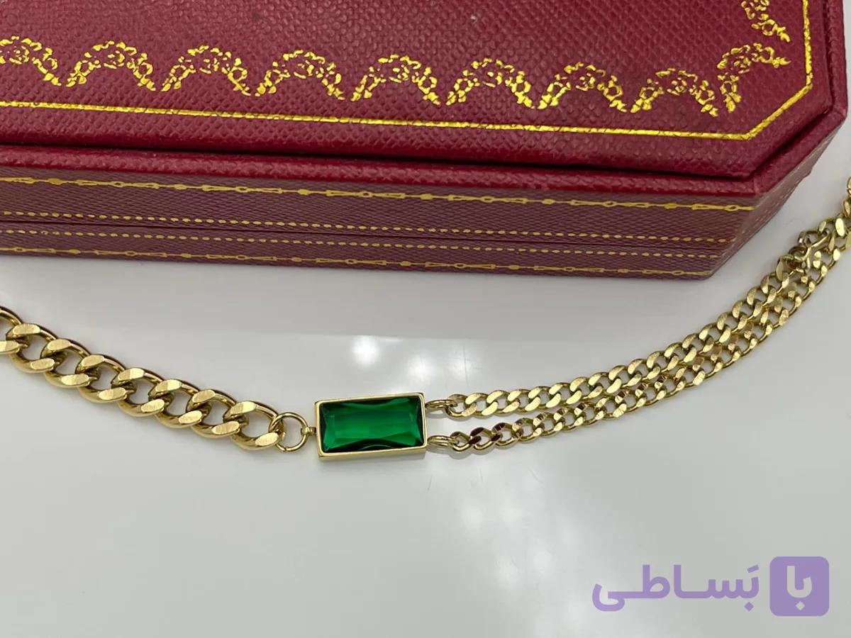 دستبند کارتیر با کریستال سبز ترند — تصویر 1