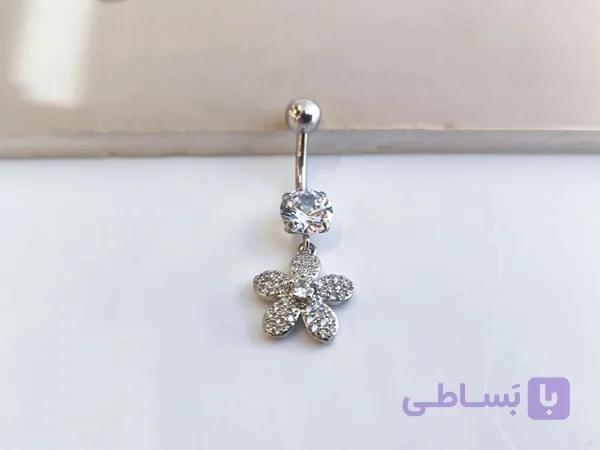 پیرسینگ ناف طرح گل نگینی کد 10921 — تصویر 1