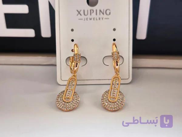 گوشواره حلقه ای ژوپینگ طلایی کد 10486 — تصویر 1