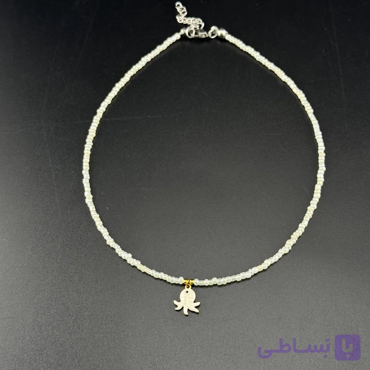گردنبند مهره‌ای سفید صدفی با آویز اختاپوس — تصویر 1