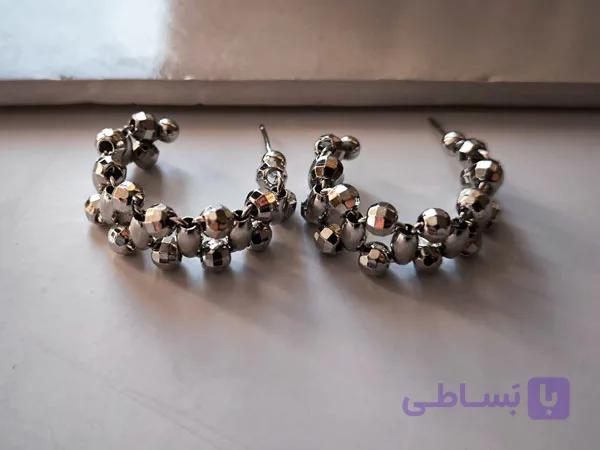 گوشواره مینیمال مهره کریستالی نقره ای کد 10549 — تصویر 1