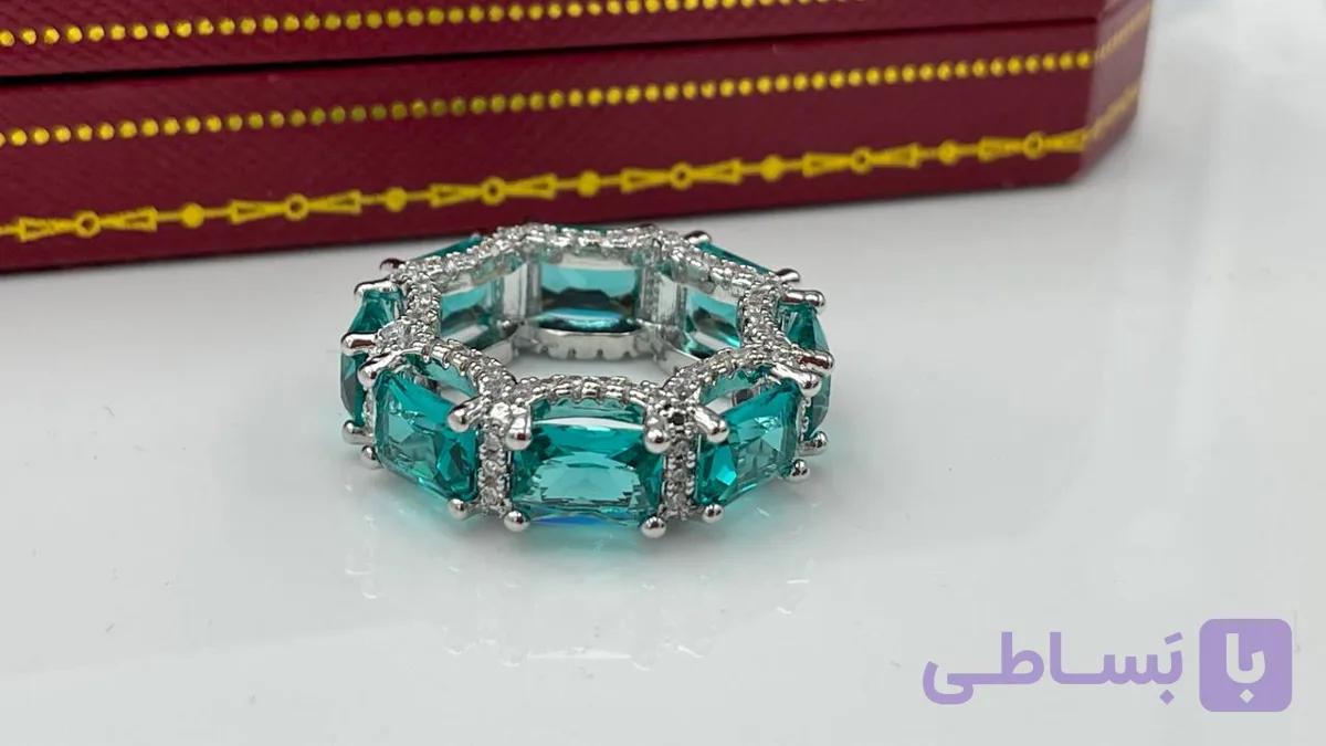انگشتر جواهری نگین سبز — تصویر 1