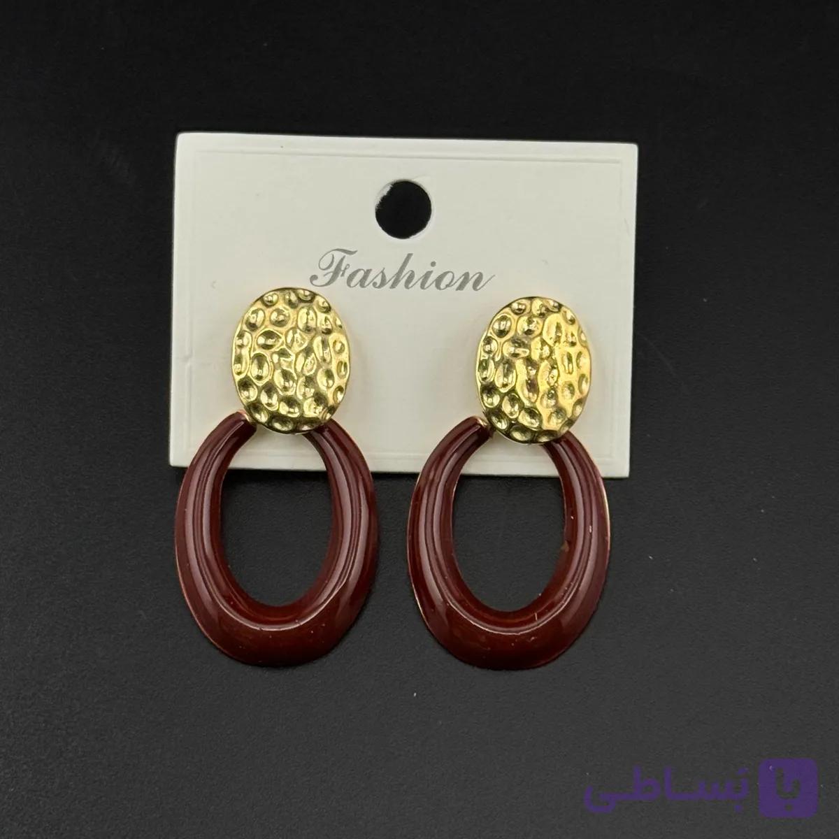 گوشواره دو تکه رزینی قهوه‌ای سوخته — تصویر 1