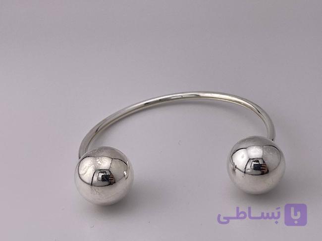 دستبند بنگل با گوی های صیقلی و آبکاری نقره
