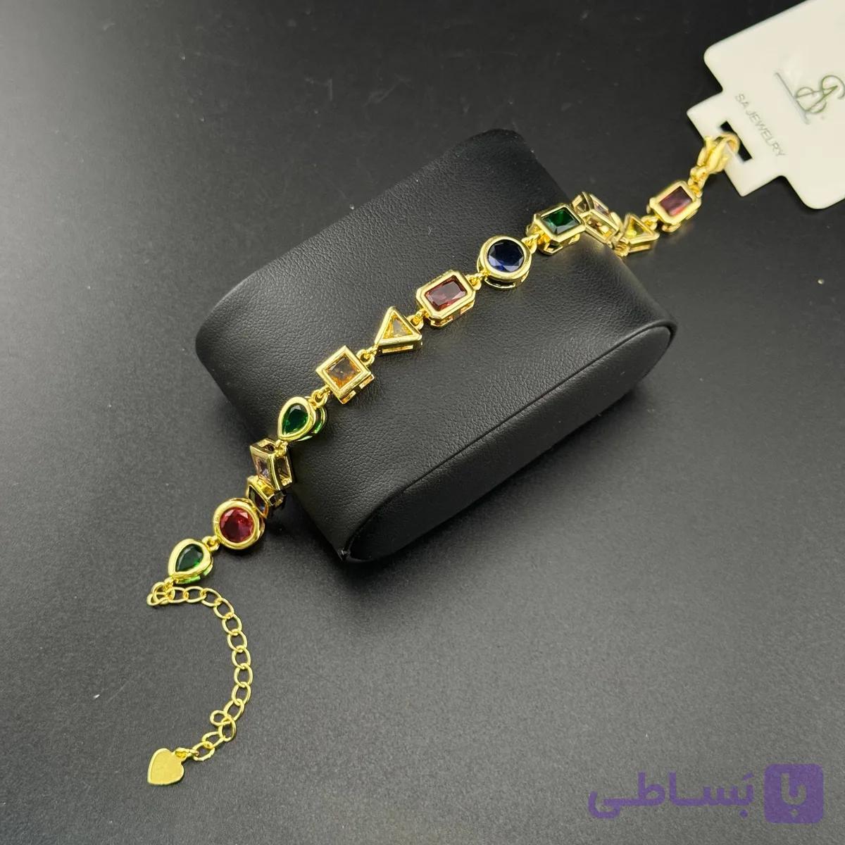 دستبند فوق لوکس نگین رنگی هندسی — تصویر 1