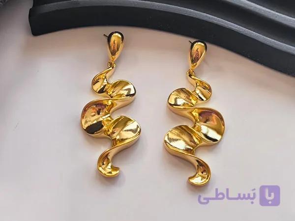 گوشواره مینیمال آویز بلند مارپیچی — تصویر 1