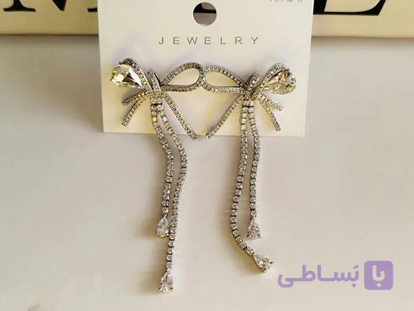گوشواره پاپیون آویز تنیسی بلند کد 10373 — تصویر 1
