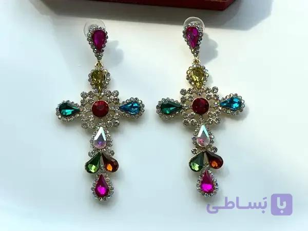 گوشواره صلیب نگین دار — تصویر 1