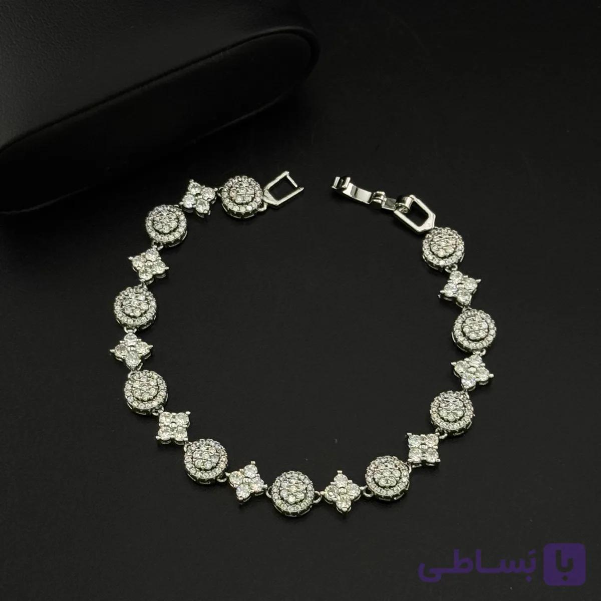 دستبند تنیسی لینک‌دار طرح هاله و گل — تصویر 1