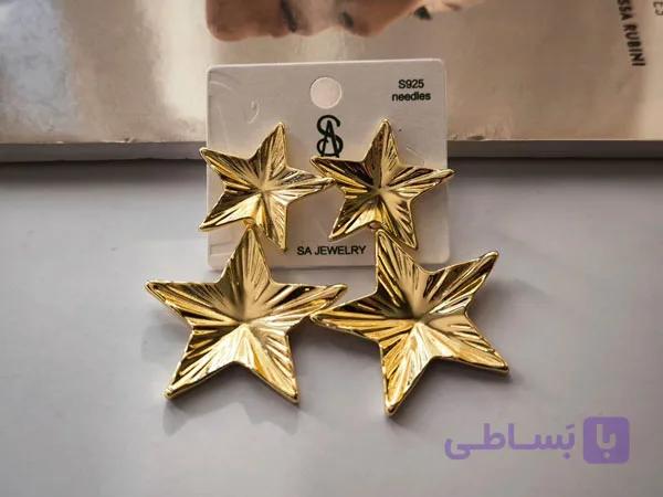 گوشواره ستاره مدونا مینیمال طلایی کد 10556 — تصویر 1