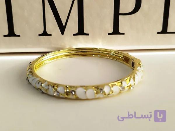 النگو میناکاری زنانه سفید طلایی کد 10350 — تصویر 1