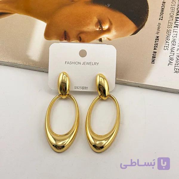 گوشواره طلایی آویز بیضی کشیده — تصویر 1