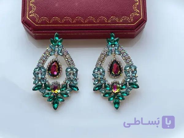 گوشواره نگینی با کریستال آبی — تصویر 1