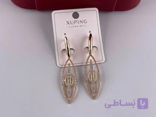 گوشواره ژوپینگ اشکی نگین دار — تصویر 1