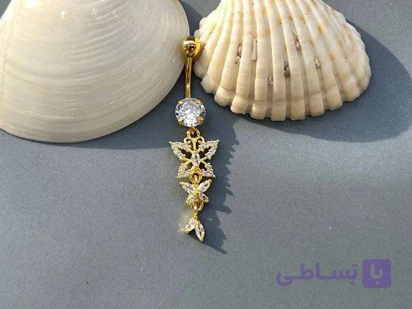 پیرسینگ ناف پروانه نگین رنگی — تصویر 1