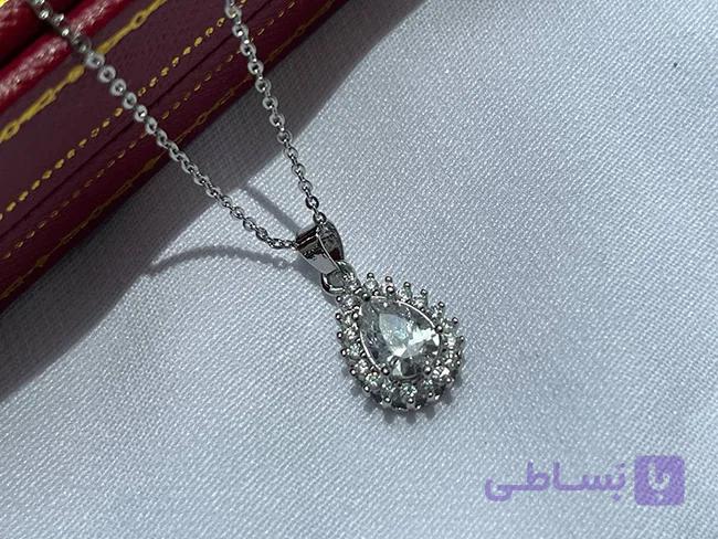 گردنبند نگین اشکی نقره ای — تصویر 1