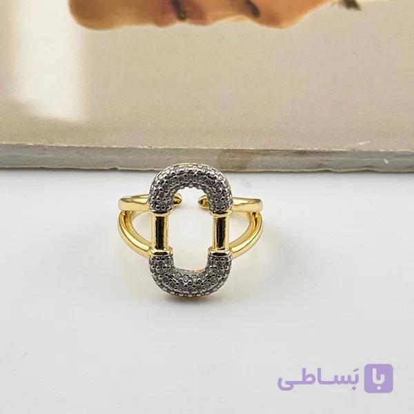 انگشتر طلایی با طراحی حلقه بیضی نگین‌کاری‌شده — تصویر 1