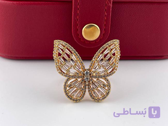 انگشتر پروانه نگین کاری شده — تصویر 1