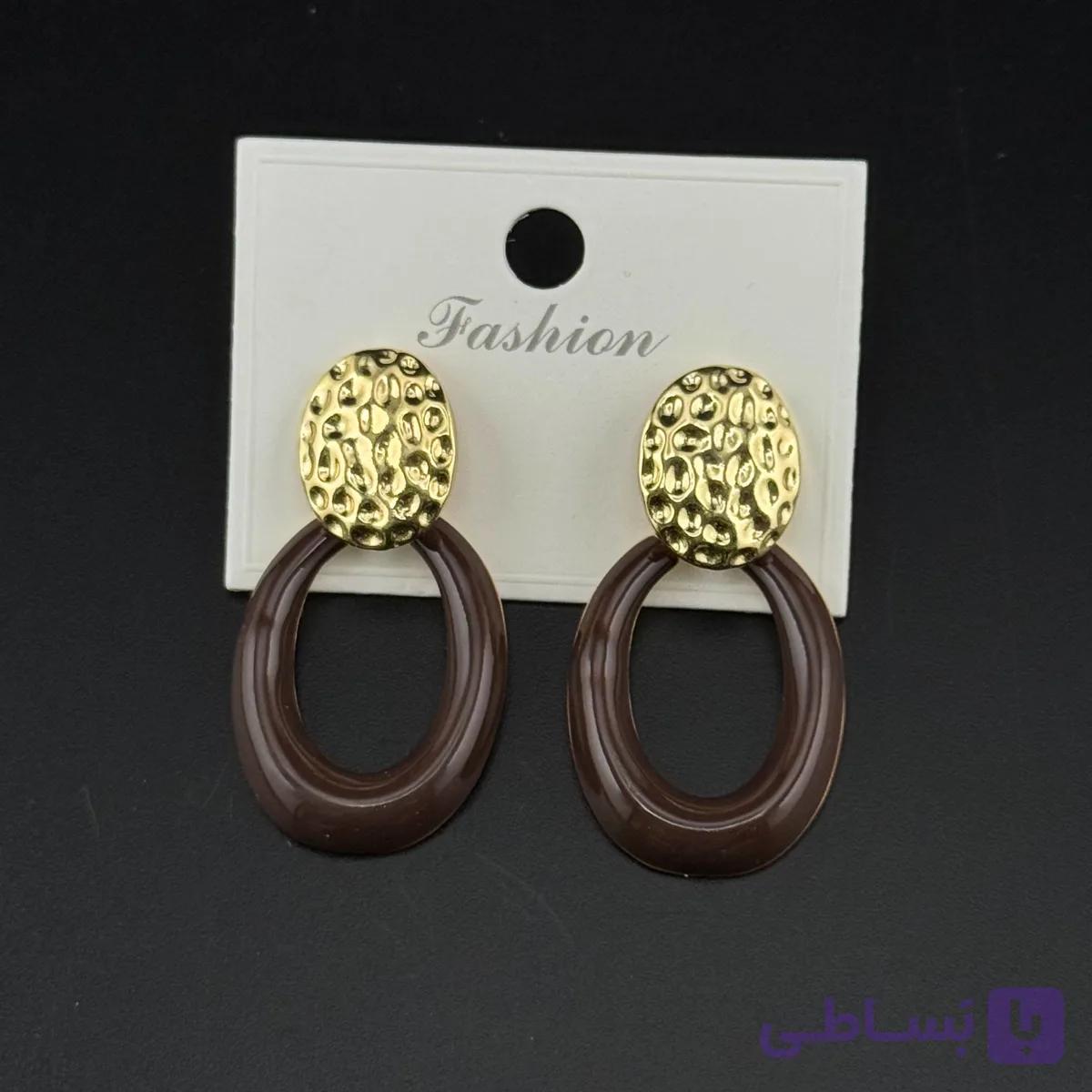 گوشواره آویزی بیضی شکلاتی — تصویر 1
