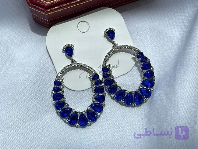 گوشواره نگین اشکی آبی — تصویر 1