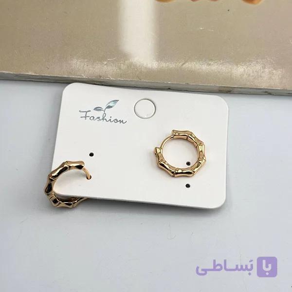 گوشواره طلایی حلقه‌ای ژوپینگ طرح بامبو — تصویر 1