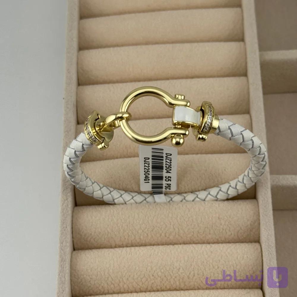 دستبند چرم بافت سفید طرح فرد (Fred) — تصویر 1
