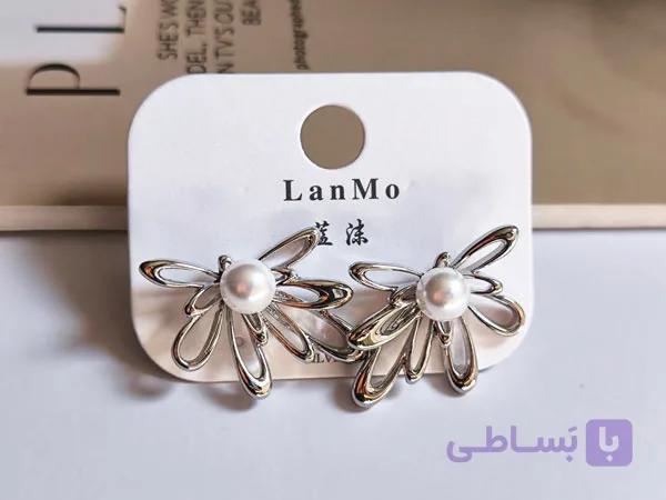 گوشواره گل مرواریدی آبکاری نقره — تصویر 1