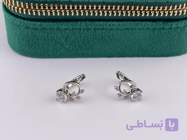 گوشواره مینیمال برگ و تک نگین ژوپینگ — تصویر 1
