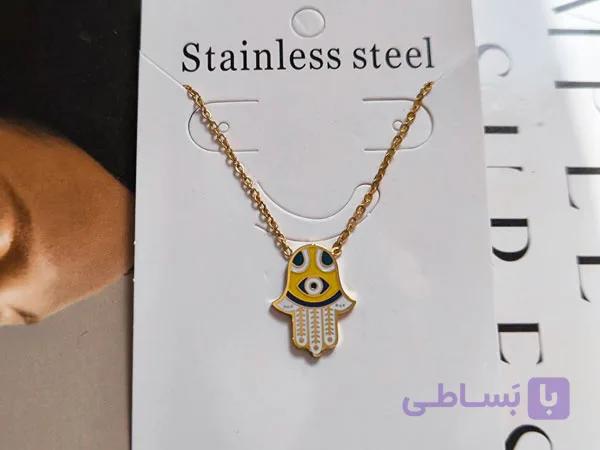 گردنبند دست همسا سفید و زرد — تصویر 1