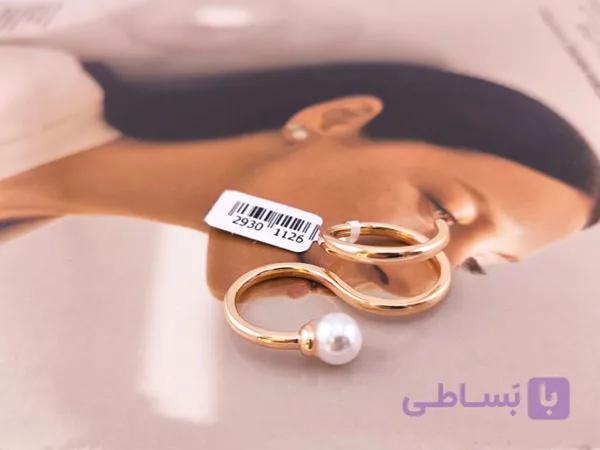 انگشتر مینیمال دوانگشتی مرواریدی کد 11055 — تصویر 1