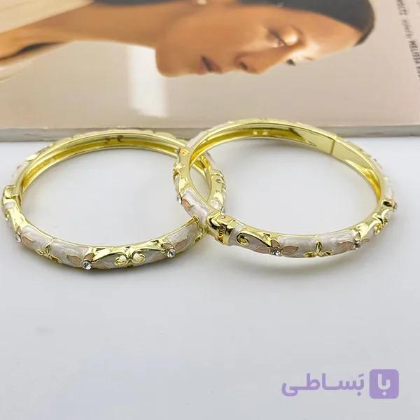 دستبند میناکاری گل نگین‌دار صدفی — تصویر 1