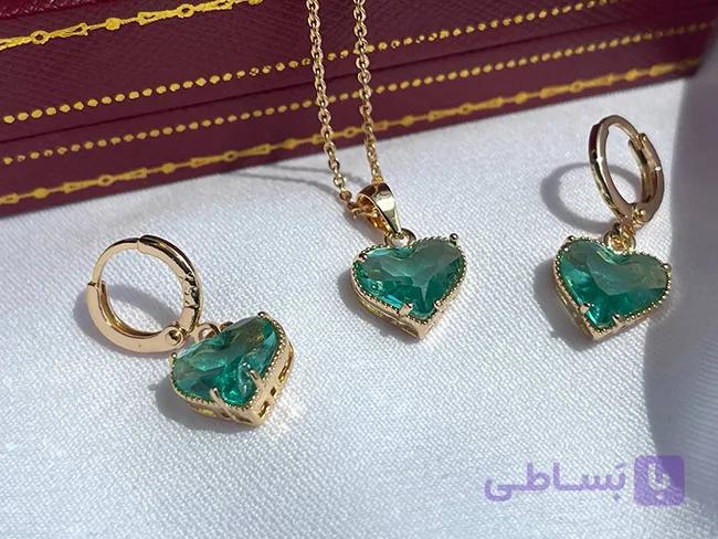 نیم ست قلبی رنگ سبز — تصویر 1