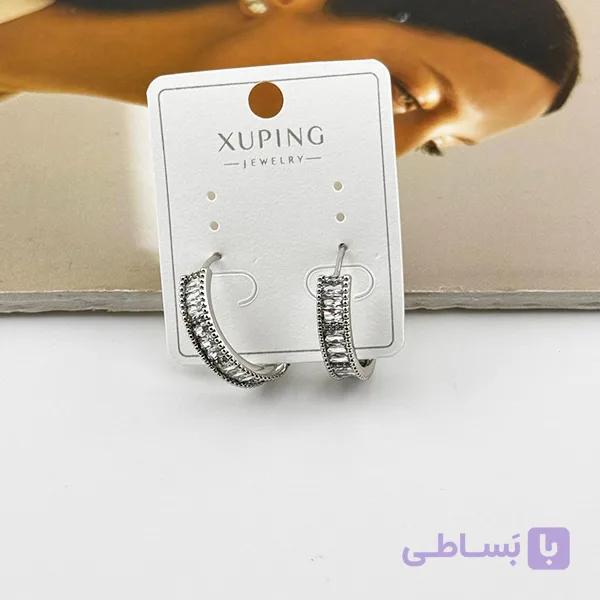گوشواره حلقه‌ای ژوپینگ با نگین‌های کریستالی — تصویر 1