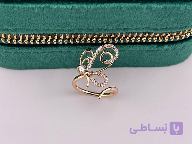 انگشتر فری سایز طرح پروانه طلایی — تصویر 1