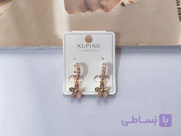 گوشواره حلقه ای نگینی طرح گل کد 10583 — تصویر 1