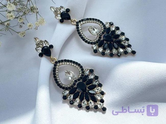 گوشواره مجلسی نگین مشکی کد GO210 — تصویر 1