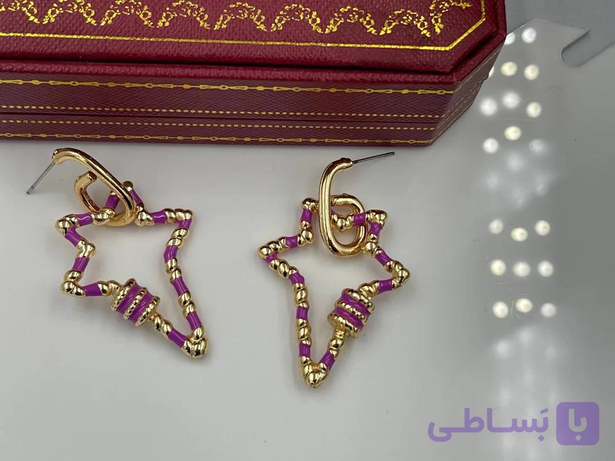 گوشواره طرح ستاره پاستیلی بنفش — تصویر 1