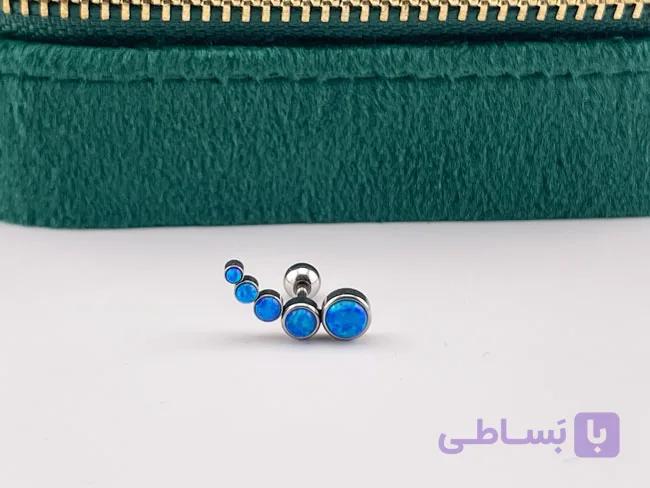پیرسینگ گوش اوپال آبی چندتایی تیتانیوم خاص