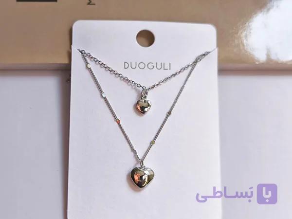 گردنبند دو لاین نقره ای طرح قلب — تصویر 1