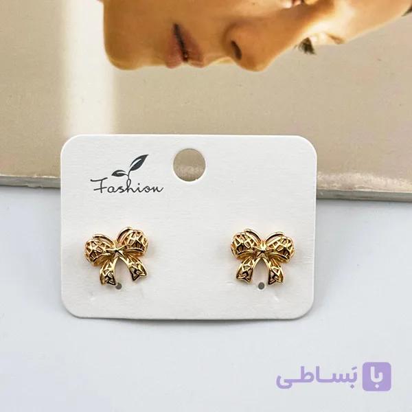 گوشواره میخی پاپیونی طلایی ژوپینگ — تصویر 1
