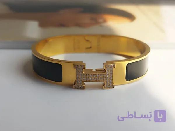 دستبند هرمس مشکی نگینی — تصویر 1