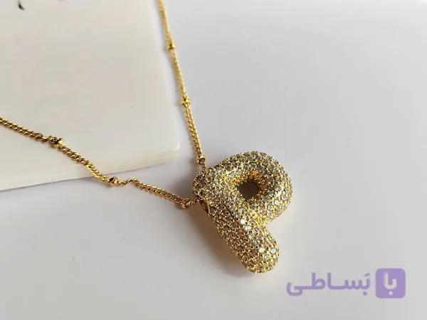 گردنبند حرف P استیل نگینی — تصویر 1