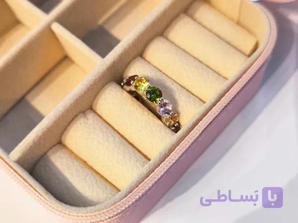 انگشتر نگین هفت رنگ شیک — تصویر 1