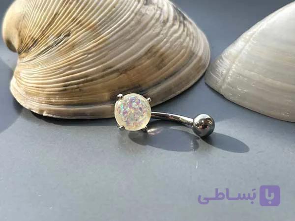 پیرسینگ ناف نقره ای هفت رنگ — تصویر 1