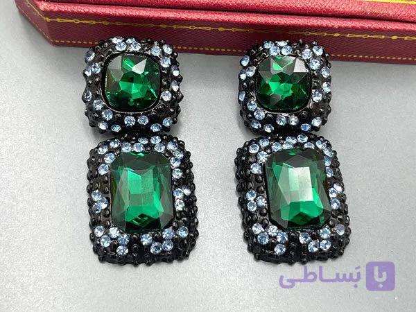 گوشواره کریستالی سبز با نگین های مخراج — تصویر 1
