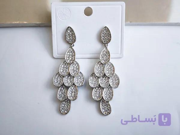 گوشواره بزرگ نگینی آویز بلند کد 10747 — تصویر 1