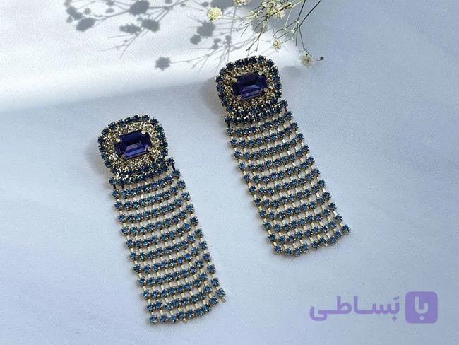 گوشواره ریش ریشی مجلسی بنفش کد GO208 — تصویر 1