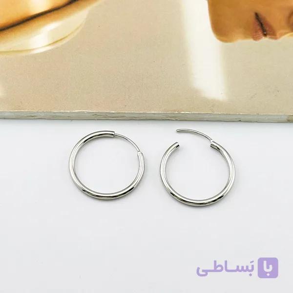 گوشواره حلقه‌ای کلاسیک نازک نقره‌ای ژوپینگ — تصویر 1