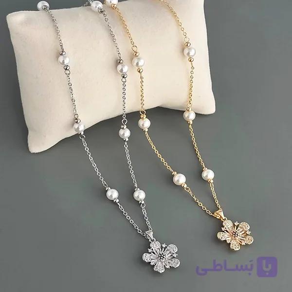 گردنبند طرح گل و مروارید