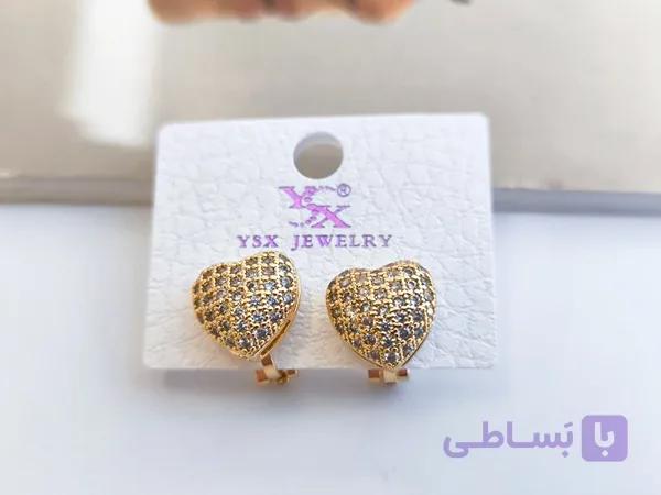 گوشواره قلب طلایی نگین مخراج کد 10391 — تصویر 1